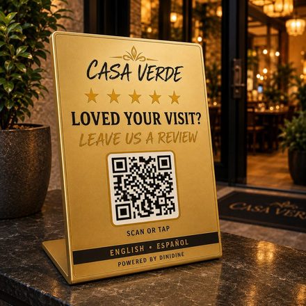 Google Review Stand — L-shaped rigid PVC stand with a QR code for leaving a Google review